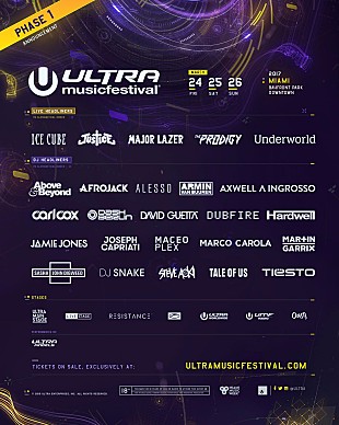 「【Ultra Miami 2017】の第一弾ラインアップ発表、プロディジー/アンダーワールド/アイス・キューブ/メジャー・レイザーら出演」