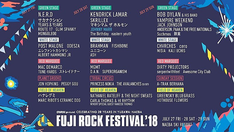 【FUJI ROCK FESTIVAL’18】JAMES BAYが出演キャンセル＆JOHNNY MARRの出演が決定