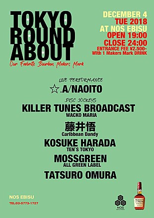 「☆.A/NAOITOらが出演、12/4にNOS EBISUにて【TOKYO ROUND ABOUT】開催」