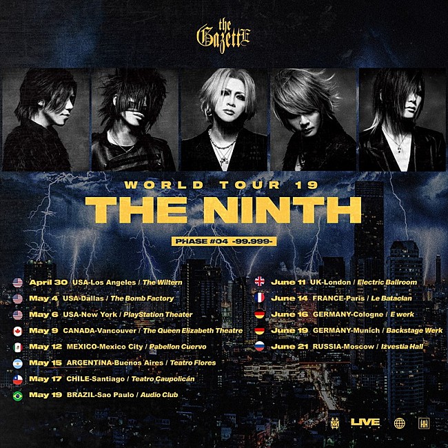 the GazettE「the GazettE、2019年4月ワールドツアー開催決定」1枚目/8