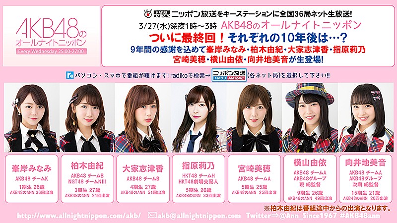 『AKB48のオールナイトニッポン』最終回に指原莉乃、峯岸みなみ、柏木由紀ら