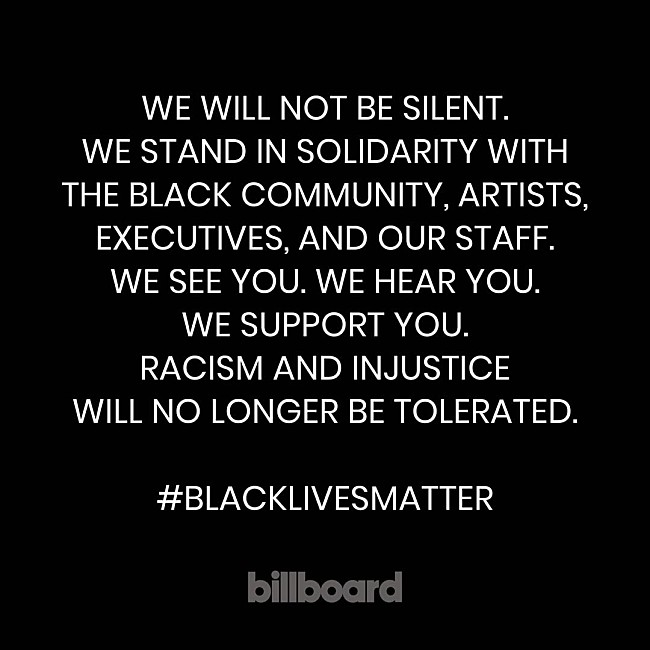 「米ビルボード、全米音楽業界が人種差別に抗議する“Blackout Tuesday”に参加」1枚目/1