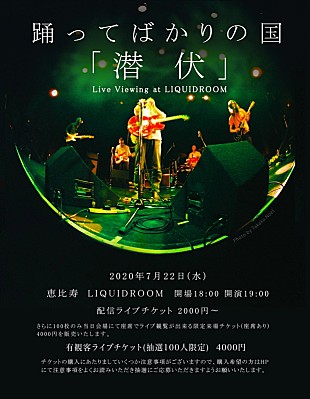 「踊ってばかりの国、100名限定ライブを開催＆生配信」