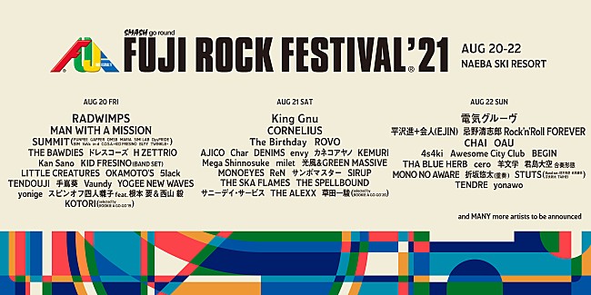 「【FUJI ROCK FESTIVAL '21】出演日別ラインナップ第1弾発表」1枚目/1