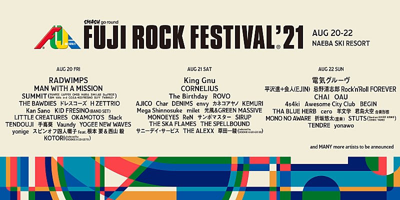 【FUJI ROCK FESTIVAL '21】出演日別ラインナップ第1弾発表
