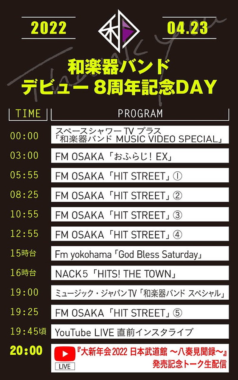 和楽器バンド「「和楽器バンド デビュー8周年記念DAY」スケジュール」2枚目/3