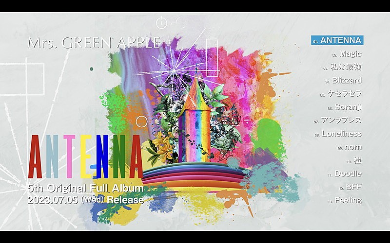 Mrs. GREEN APPLE「Mrs. GREEN APPLE、ニューアルバム『ANTENNA』全曲ハイライト動画を公開」1枚目/2