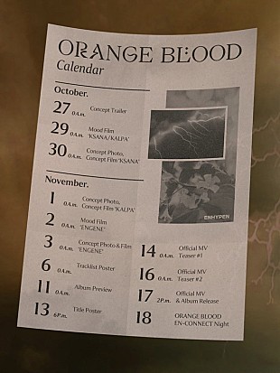 「ENHYPEN、ミニアルバム『ORANGE BLOOD』PRカレンダー公開　リリース翌日にはファンイベント」