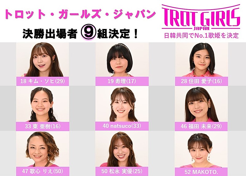 日韓共同歌姫No.1を決めるオーディション『トロット・ガールズ・ジャパン』、ファイナリスト9名が決定