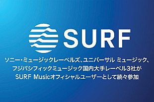 「ソニー・ミュージックレーベルズやユニバーサル ミュージックなど、SURF Musicのオフィシャルユーザーとして続々参加」