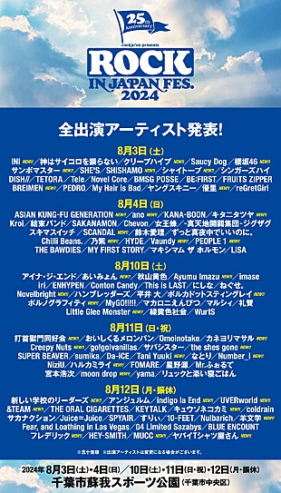 櫻坂46「櫻坂46／Vaundy／あいみょん／Creepy Nuts／Number_i／&amp;TEAMら115組【ROCK IN JAPAN FESTIVAL 2024】全出演アーティスト発表」