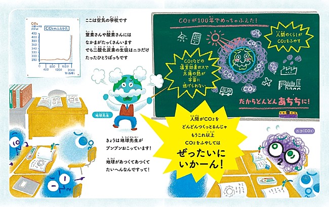 「地球が暑いことについて怒っている地球先生と、自分のせいだとしょんぼりする二酸化炭素の生徒・ニコ」2枚目/8