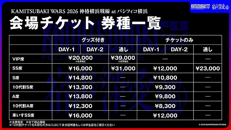 「【KAMITSUBAKI WARS 2026 神椿横浜戦線 at パシフィコ横浜】チケット情報」3枚目/6