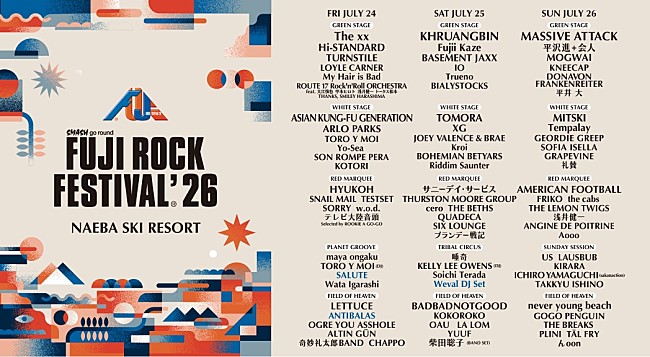 「【FUJI ROCK FESTIVAL '26】ラインナップ第5弾発表」1枚目/2